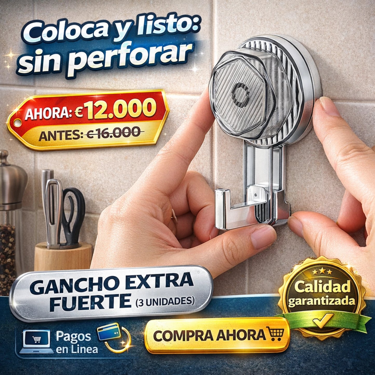 GANCHO EXTRA FUERTE 3 UNIDADES